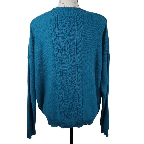 Free People | NWT Oversized Cable Pullover Sweater Teal | Size S - Picture 3 of 16